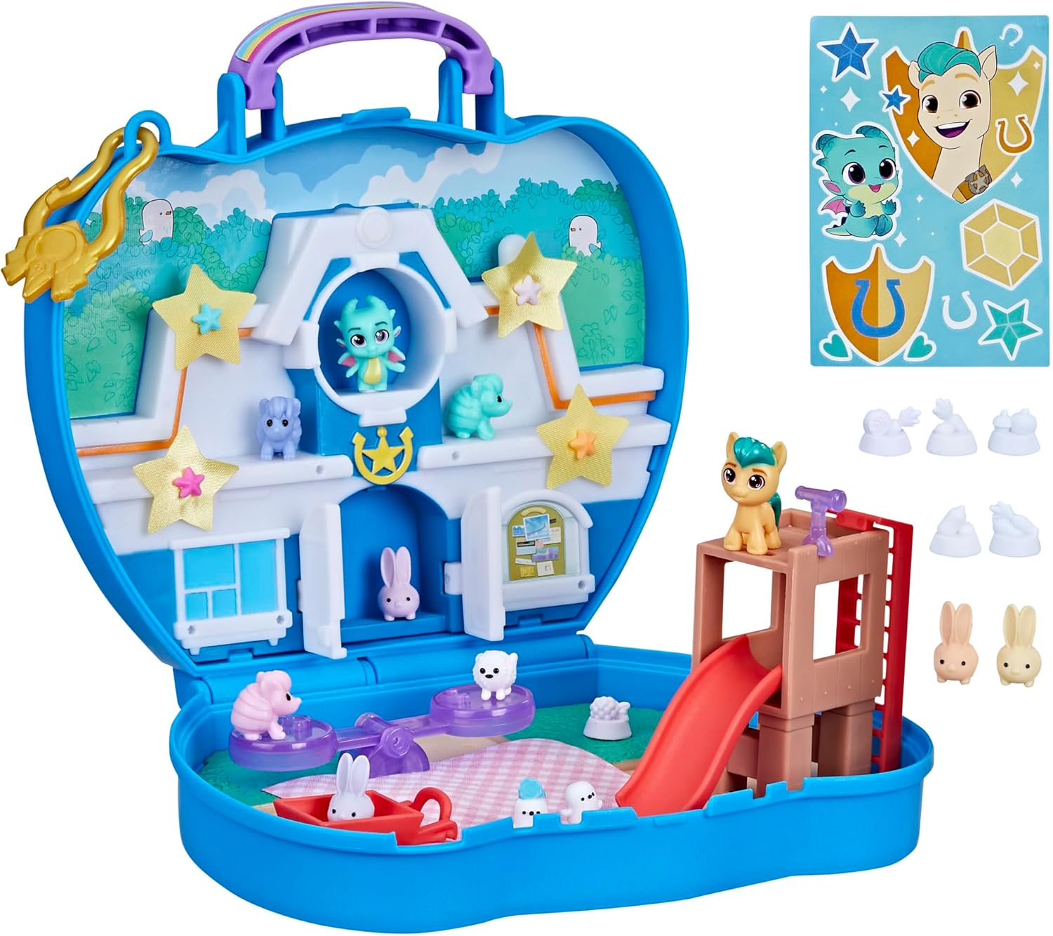 My Little Pony Mini World Magic Compact Creation Critter Corner Toy, Buildable Playset with Hitch Trailblazer Pony for Kids Ages 5 and Up