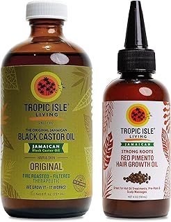 Tropic Isle Living Jamaican Black Castor Oil 8oz & Red Pimento Hair Growth Oil Set with Vitamin E, Omega Fatty Acids & Minerals - for Hair Growth, Skin Conditioning, Eyebrows & Eyelashes 4oz