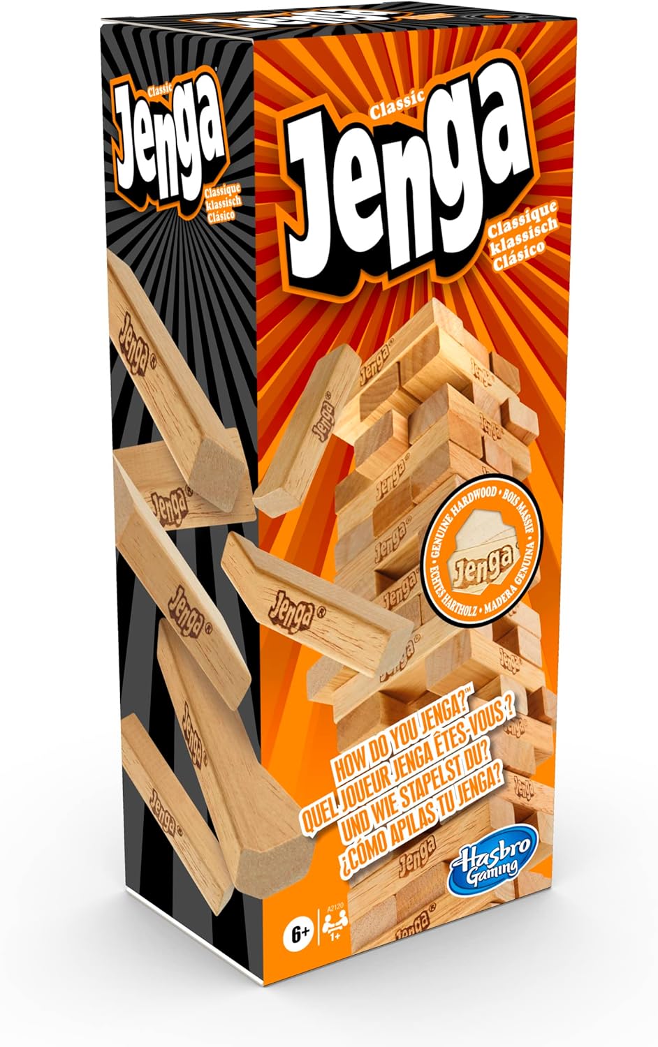 Hasbro Gaming Jenga Family Game, Outdoor Games for Kids, Summer Toys, Classic Strategy Stacking Game for 1+ Players, Fun for Parties, Travel, and Ages 6+