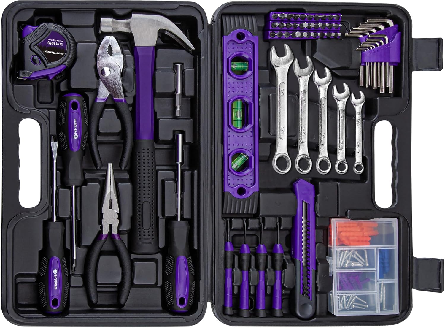 CARTMAN 152-Piece Basic Household Hand Tool Set,with Toolbox Storage Case, All Purpose Home Tool Kit Includes Essential Tools for Office College Repairs Purple