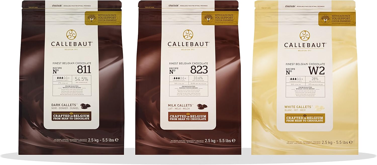 Callebaut 3 x 2.5kg Bundle - Finest Belgian Dark, Milk & White Chocolate Couverture (Callets)