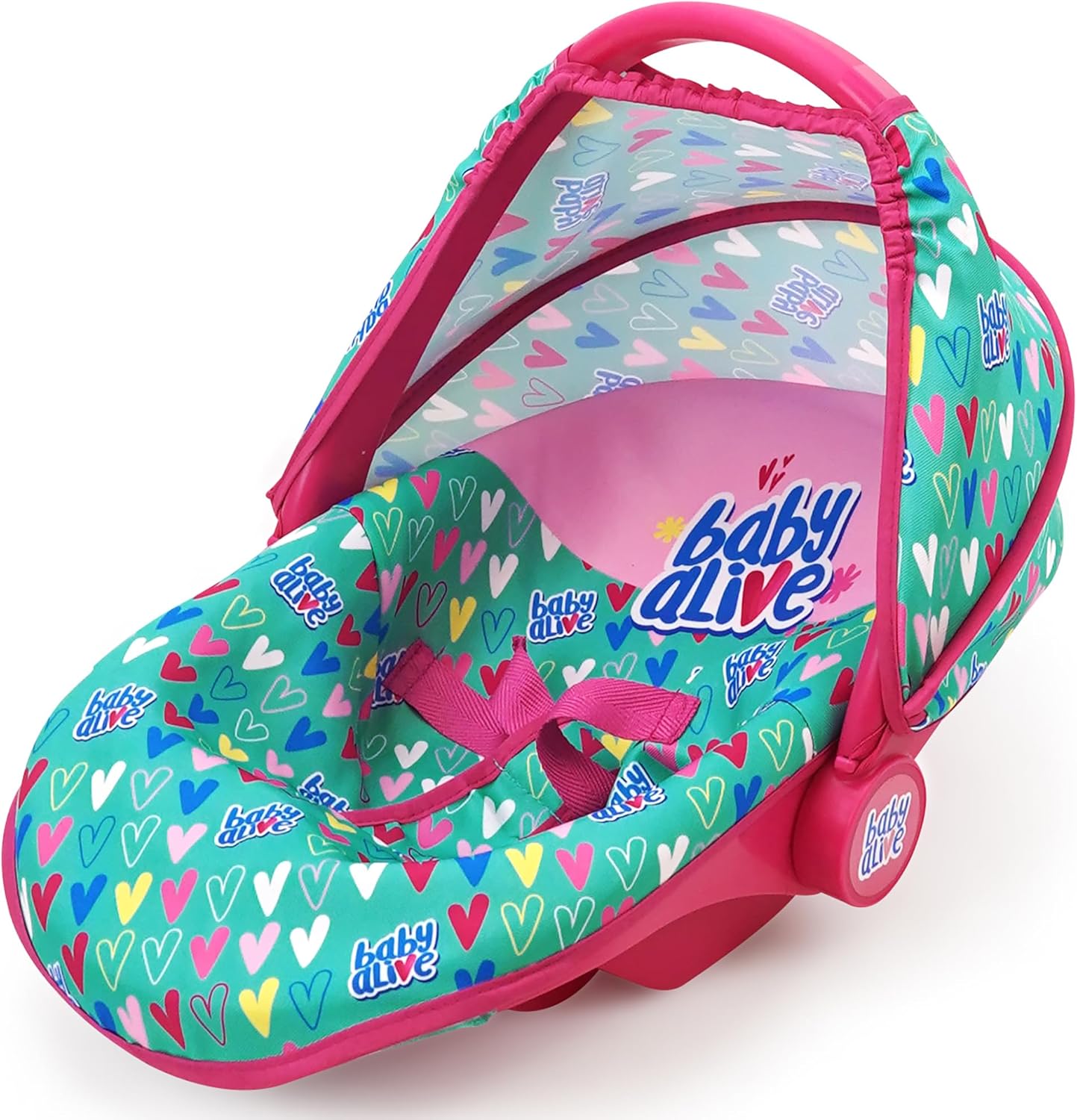 Baby Alive: Deluxe Doll Car Seat - Green, Pink, Hearts - Accessory for Dolls Up to 18", Portable, Transform to Lounge Seat, Canopy, Kids Toy Ages 3+