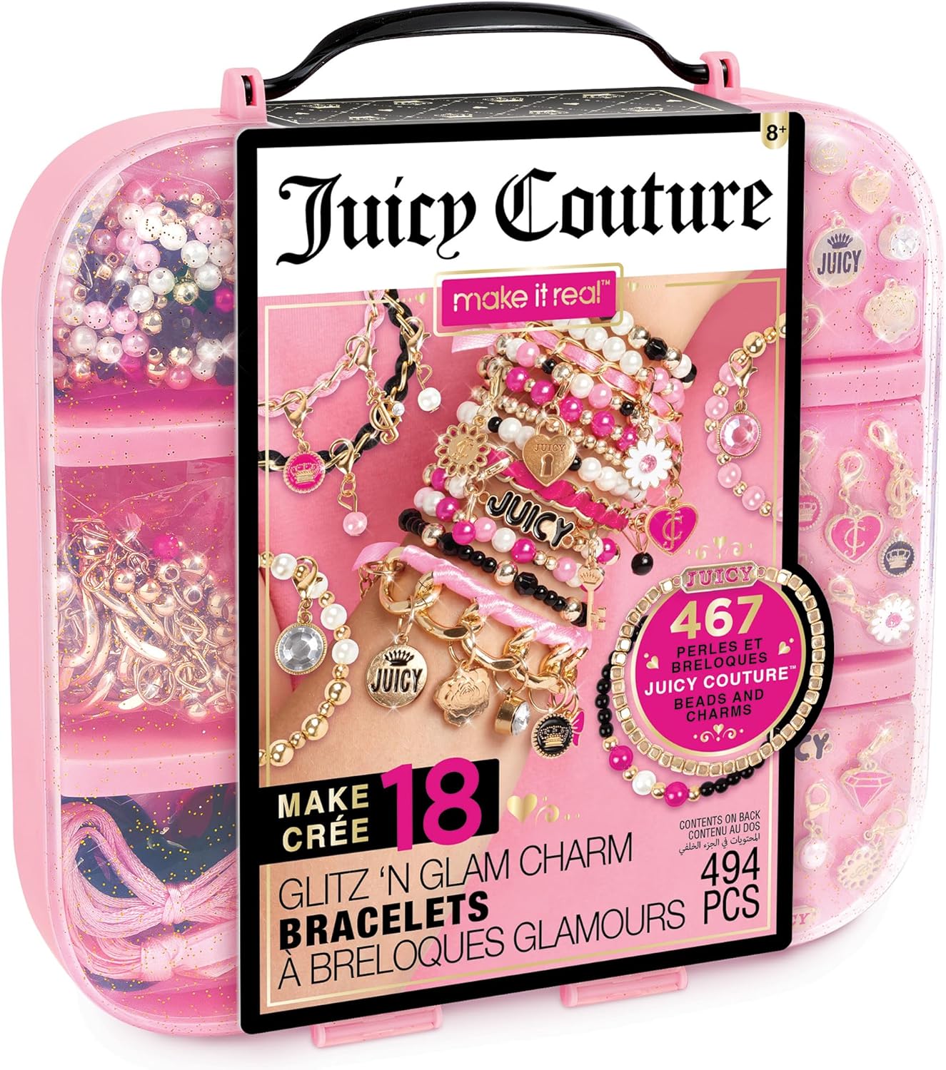 Make It Real Juicy Couture Glitz N Glam Jewellery Kit - Craft Kits for Kids to Make 18 Stylish Bracelets - Complete Bracelet Making Kit with 467 Beads & Charms - Creative Toys for Girls Aged 8+