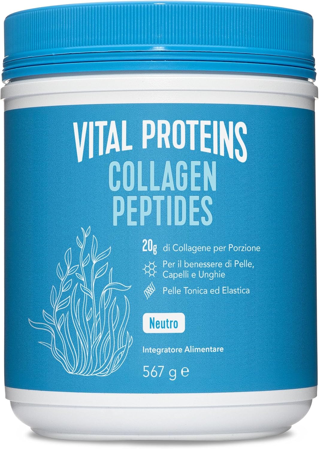 Vital Proteins Collagen Peptides Powder Supplement (Type I, III) - Collagene idrolizzato - Non-GMO - Senza latticini e glutine - 20g per porzione - Non aromatizzato 567g Canister