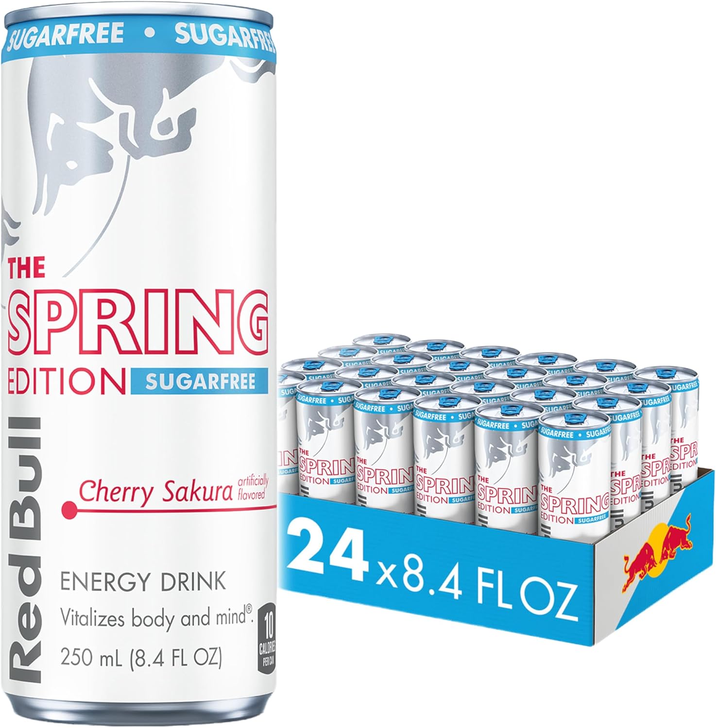 Red Bull Spring Edition Sugarfree Energy Drink, Cherry Sakura, 80mg Caffeine, Taurine & B Vitamins, 8.4 fl. oz. Pack of 24 Cans