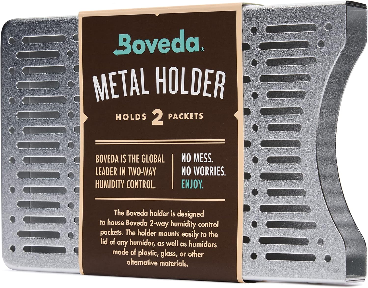 Boveda Brushed Aluminum Humidity Pack Holder – For Use With Two Size 60 Boveda Pack (Sold Separately) - Space Saving - Includes Magnetic and Removable Tape Mounting Kits – 1 Count