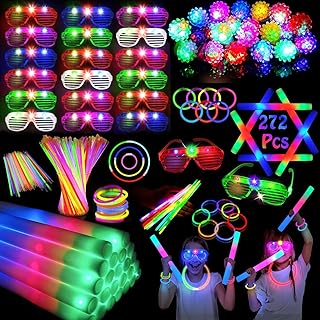 272PCS Glow in the Dark Party Supplies, Glow Sticks Bulk Party Pack, 24PCS Foam Glow Sticks, 24PCS LED Glasses, 24PCS LED Light Up Rings and 200PCS Glow Sticks for Neon Party Decorations
