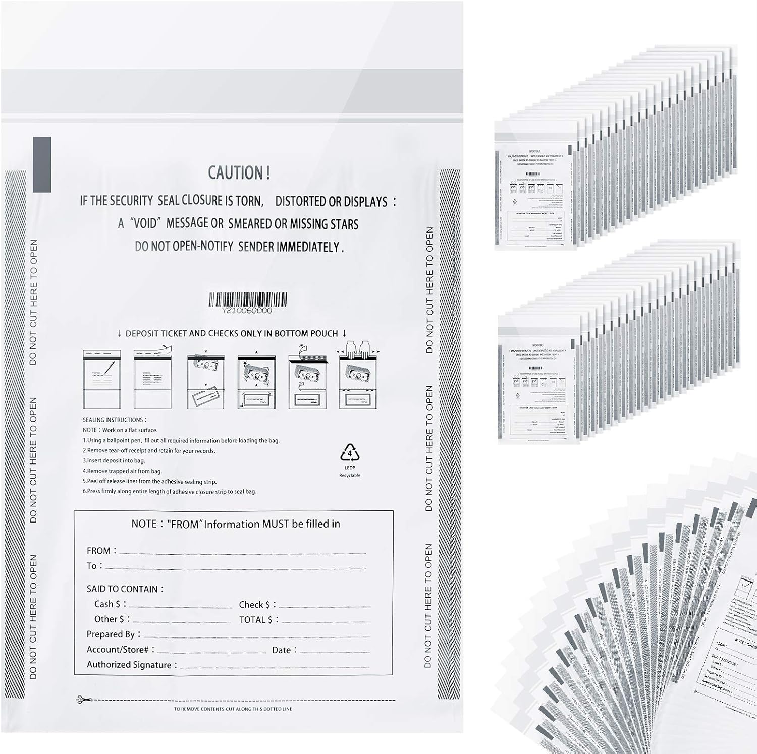 Bank deposit bags plastic,Money bag for cash,Bank bag,Cash register bags 9 x 12 Inch (White, 100 Pack)