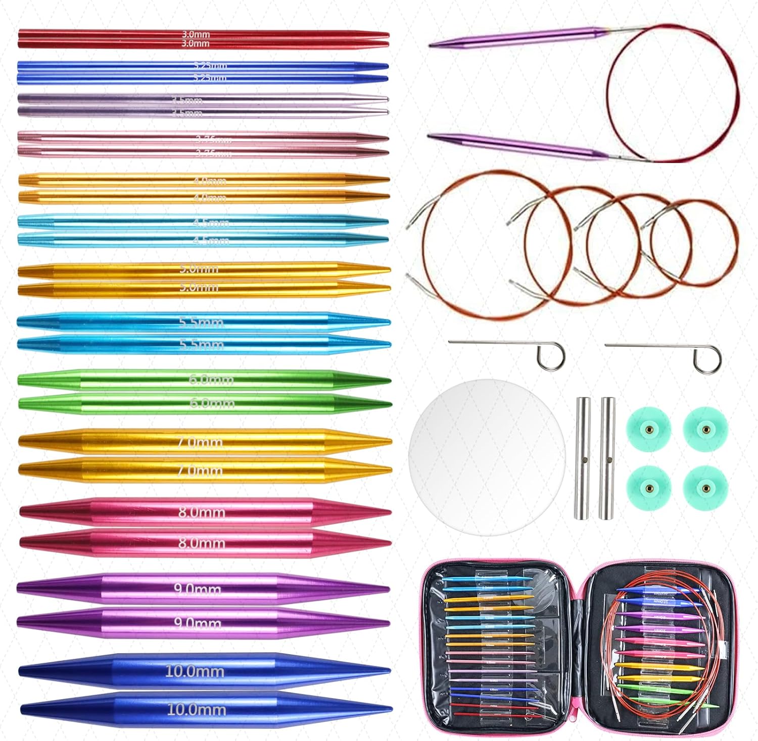 Circular Knitting Needles, 13 Pair Interchangeable Circular Knitting Needle Set 3.0mm-10.0mm, Round Knitting Needles for Handmade DIY Knit