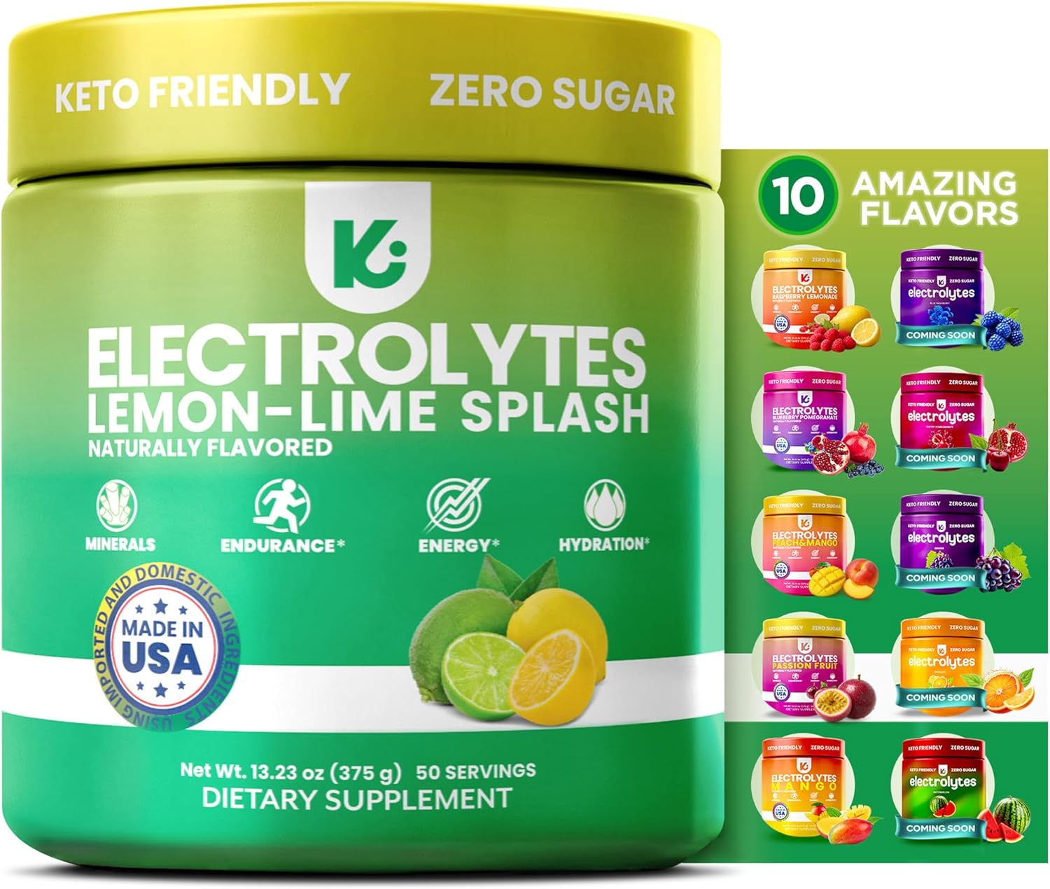 Keppi Electrolytes Powder – Lemon Lime Flavor – No Sugar Hydration Supplement with Potassium, Magnesium, Sodium – 50 Servings – Keto, Vegan, Fasting-Friendly, Zero Calorie Electrolyte Drink