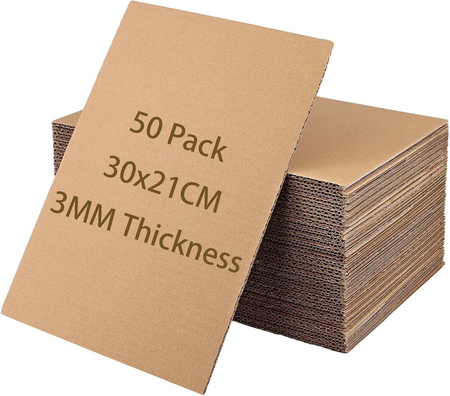 50PCS A4 Cardboard Sheets, 30 x 21 x 0.3 cm Rectangular 3 Layer Thick Corrugated Brown Inserts Packing Cardboard Sheets for Mailing, Packaging