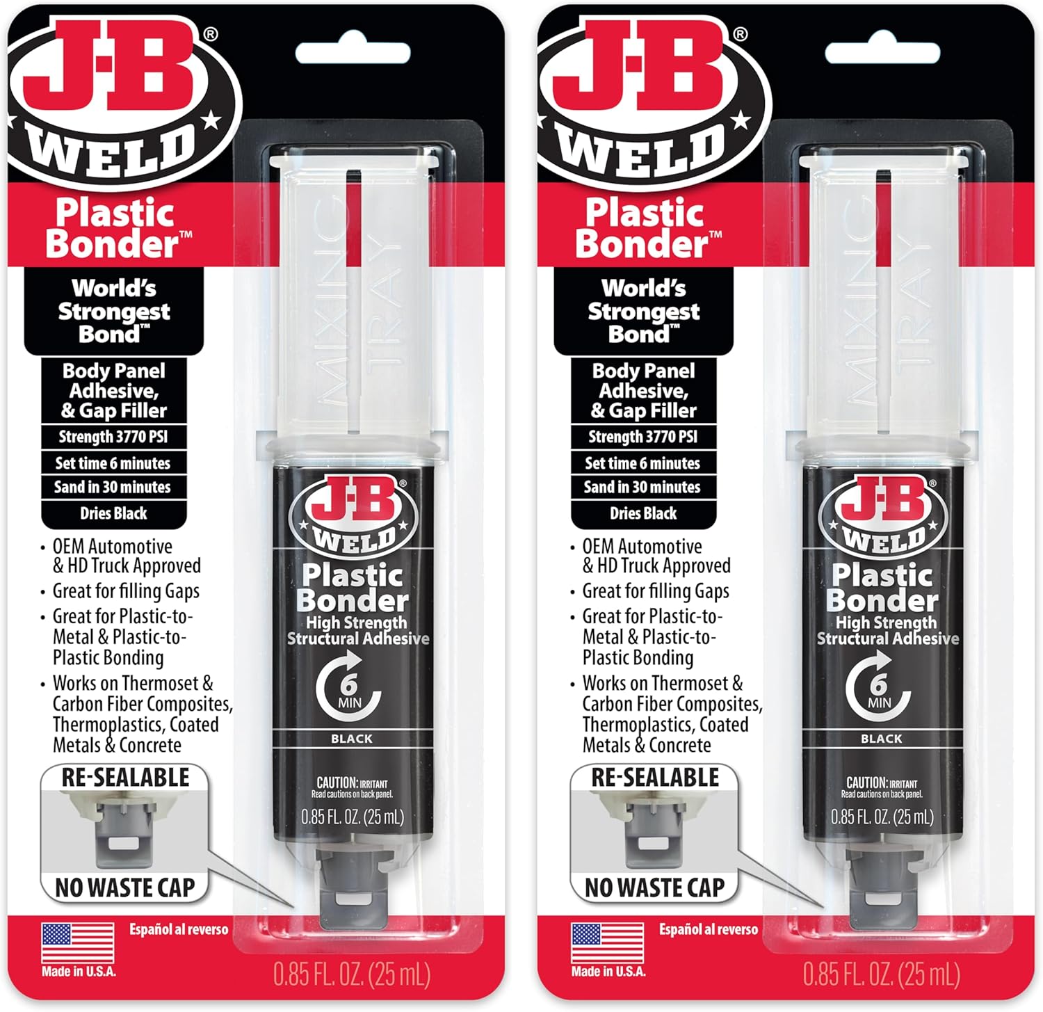 J-B Weld Plastic Bonder Black 25ml Syringe - 2 Pack (50139-2), 25 ml - 2 Pack