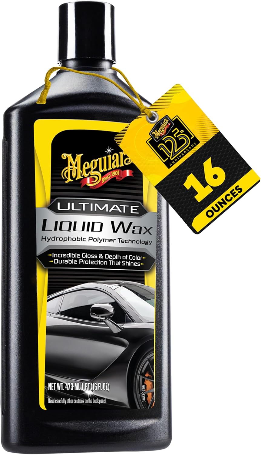 Meguiar's Ultimate Liquid Wax, Improved Liquid Car Wax Formula for Durable Protection that Shines, Premium Towel and Applicator Pad Car Accessories Included, 16 Oz Bottle