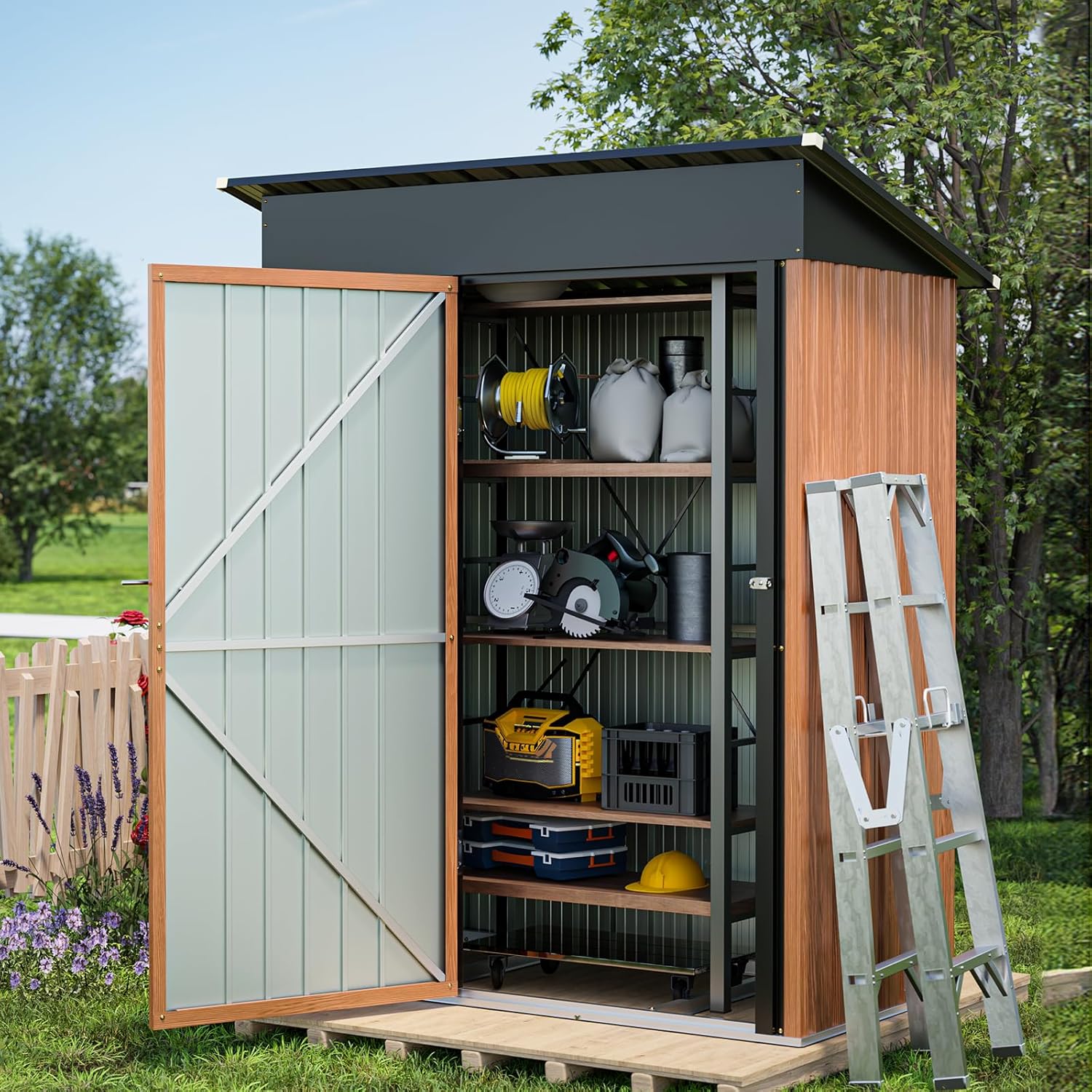 5x3 Ft Storage Shed, Outdoor Metal Shed with Floor & Lock, Small Lean to Shed, Compact Vertical Outside Bike Shed House for Garden, Backyard, Patio, Tool