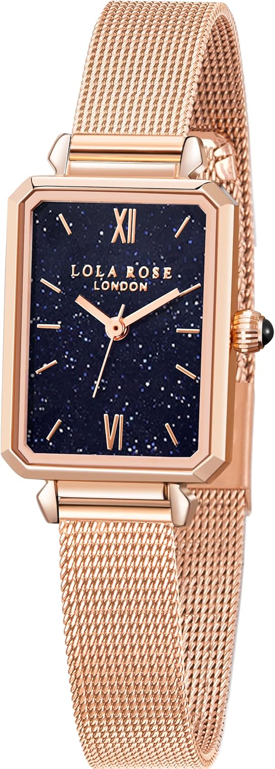 Lola Rose Women's Blue Sandstone Watch with Rose Gold Tone Milanese Steel Band