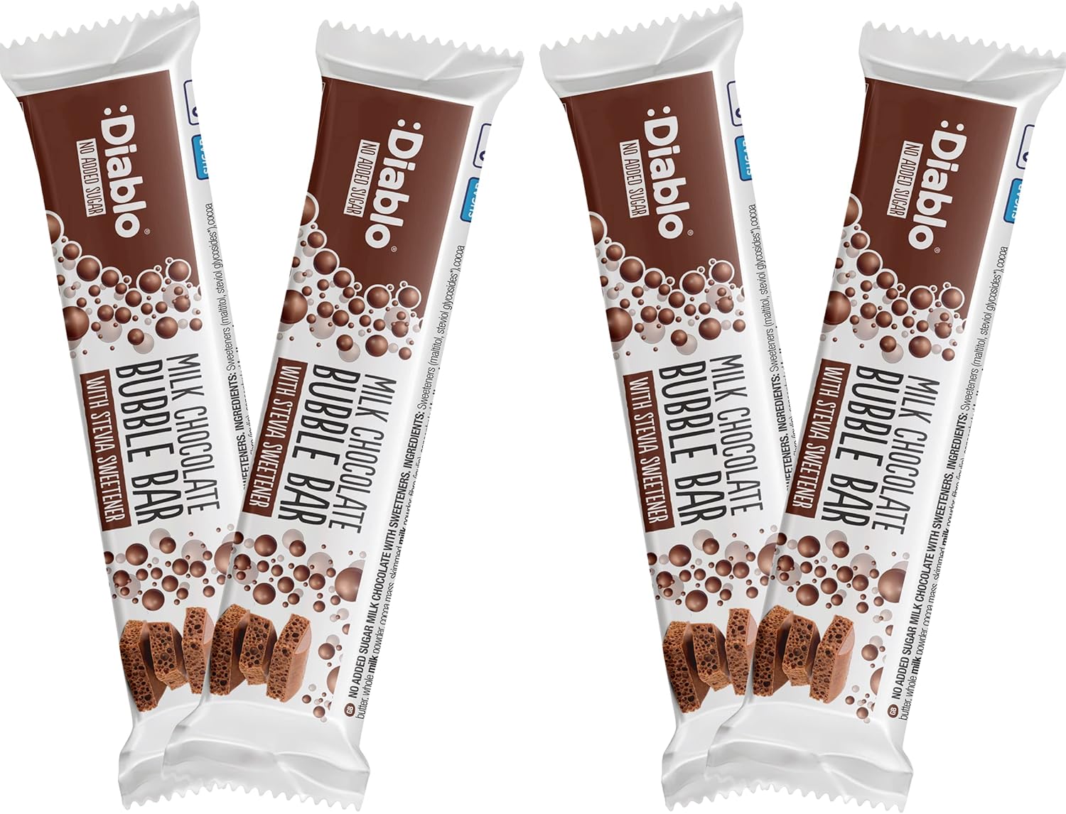 Diablo Milk Chocolate Bubble Bar |No Added Sugar, Gluten Free| Sweetened with Stevia | Diabetic Chocolate Hamper Basket Available - Perfect for Gifting | 30g (4)