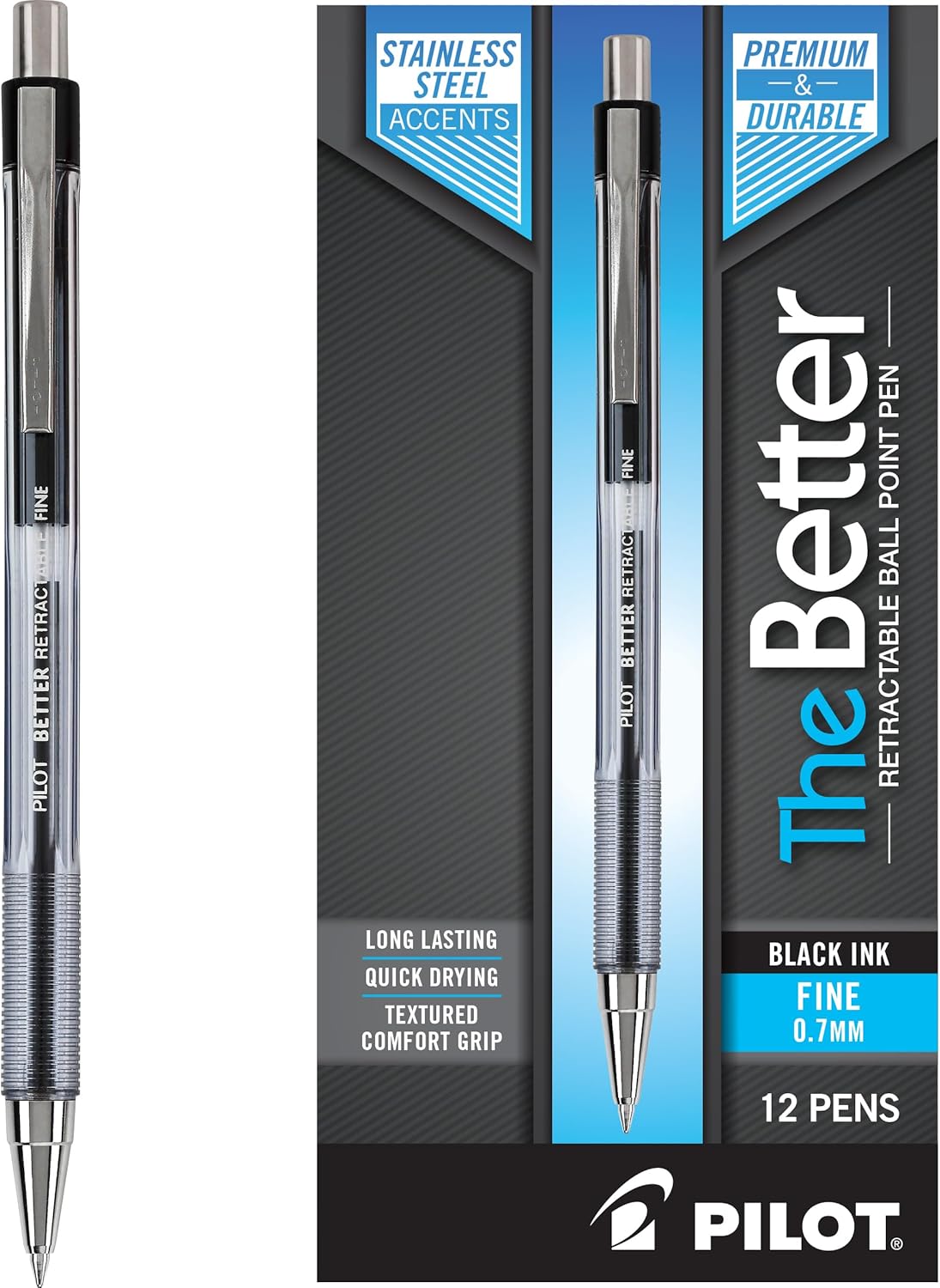 PILOT Pen 30000 The Better Ball Point Pen Refillable & Retractable Ballpoint Pens, Fine Point, Black Ink, 12-Pack