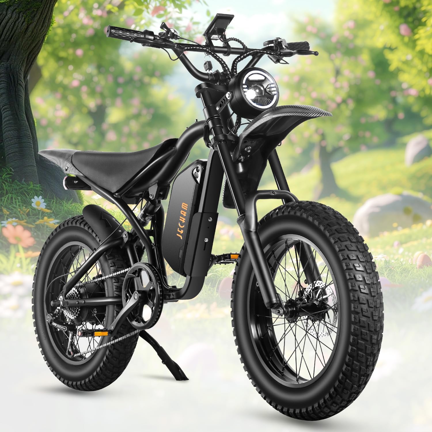 QL100 1500W Electric Bicycles for Adults/Teens 14-18, 80+ Miles Single Charge, Speed up to 35MPH. Fake Caron Fiber, Invered Fork,Puncture-Resistant Fat Tires. Easy 30-Min Setup