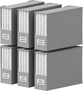 Lifewit 6 Pack Bed Sheet Organizer, Foldable Bedding Sheet Organizers and Storage with Large Clear Window and Label, Sheets Organizer for Linen Closet, Storage Box Bins with Lids for Duvet Cover Set
