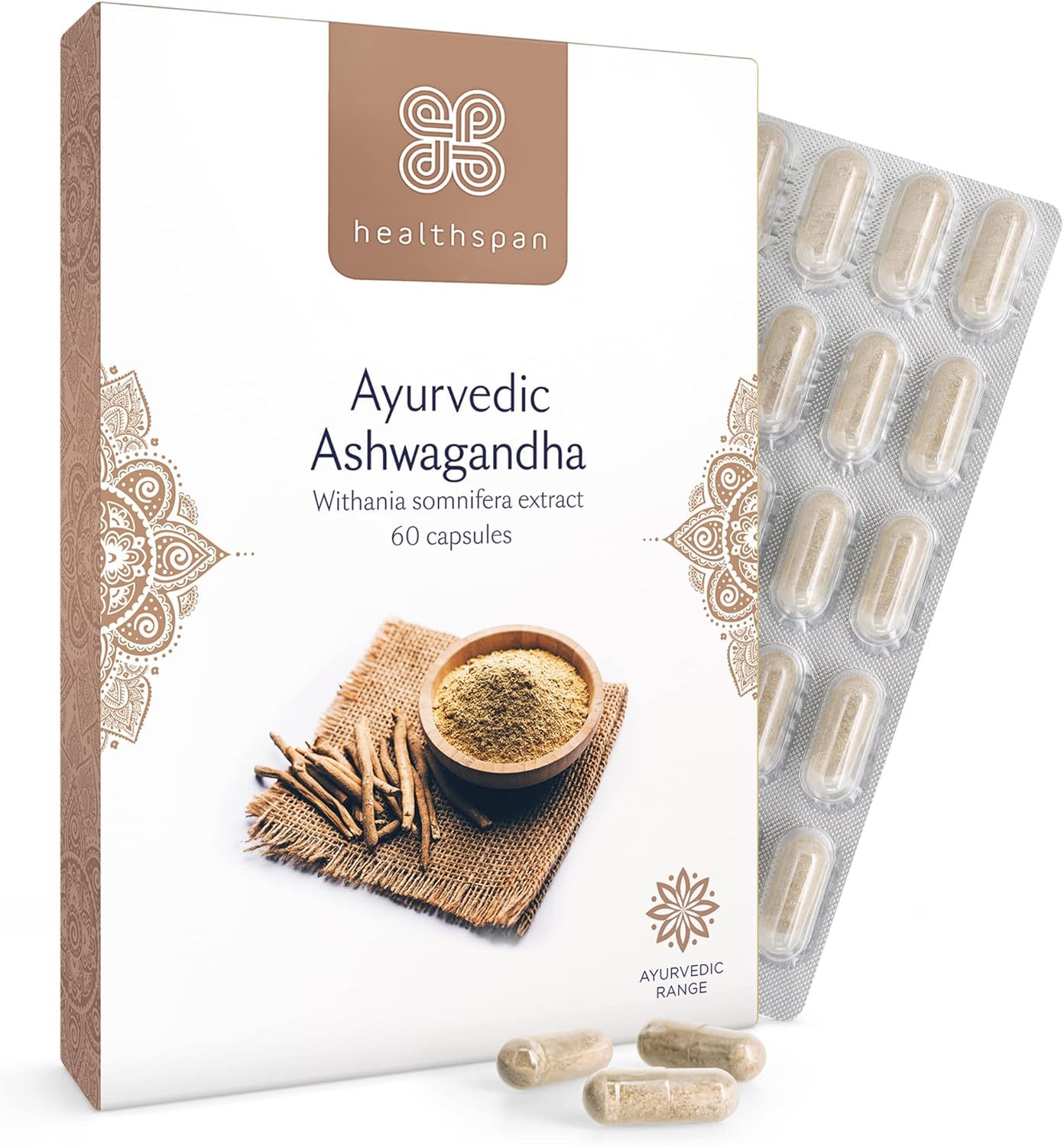 Healthspan Ashwagandha Mental Wellbeing Support | 60 Capsules | Supports Relaxation | 500mg KSM-66 Ashwagandha | Added Vitamins B6 & B12 | Ayurvedic | Vegan