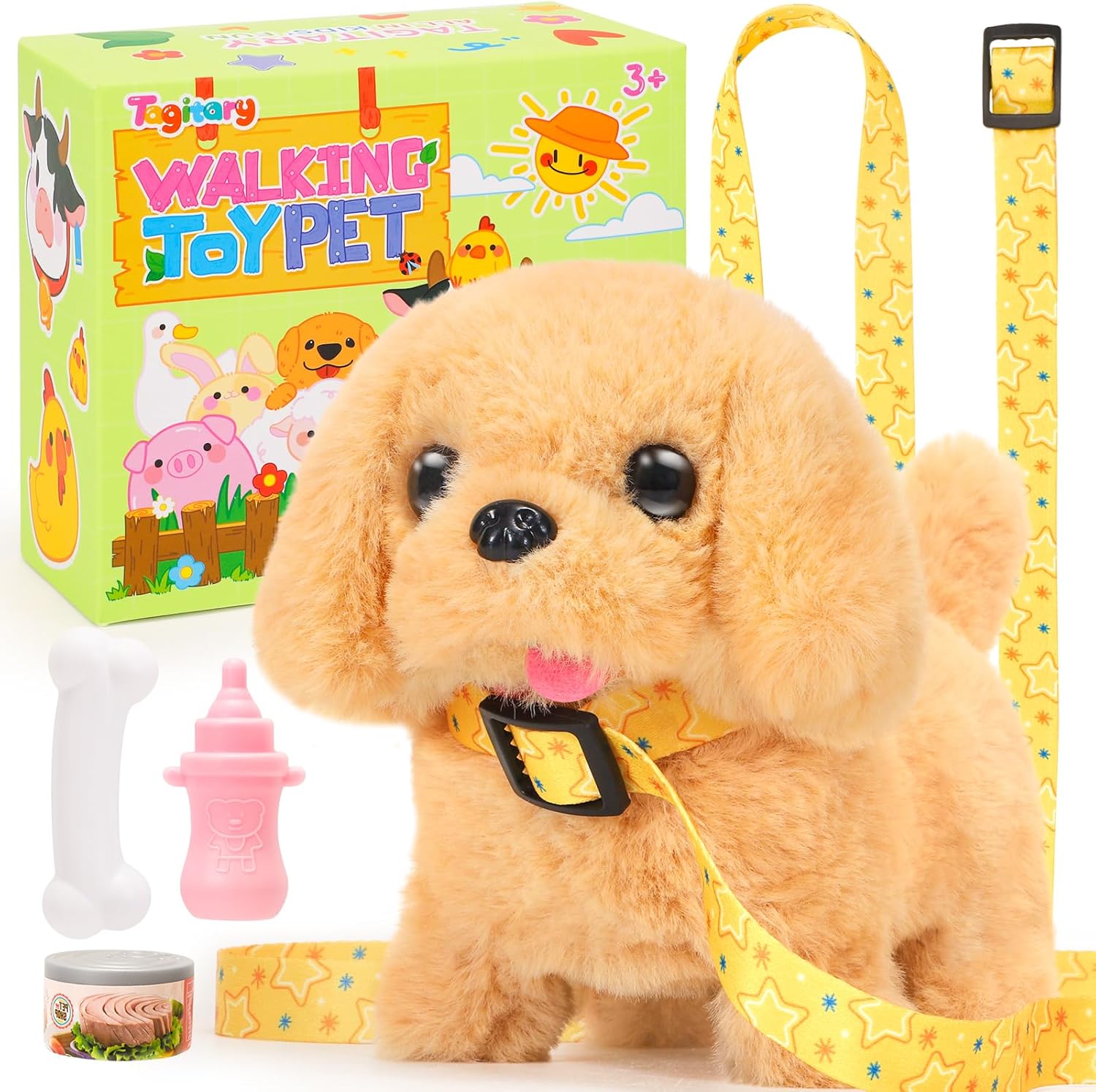 Tagitary Plush Toys Walking Dog Toys That Can Walk, Bark and Wag Tail,Interactive Electronic Pet Toys Puppy with Leash,Easter Christmas Birthday Gift for Toddlers Kids