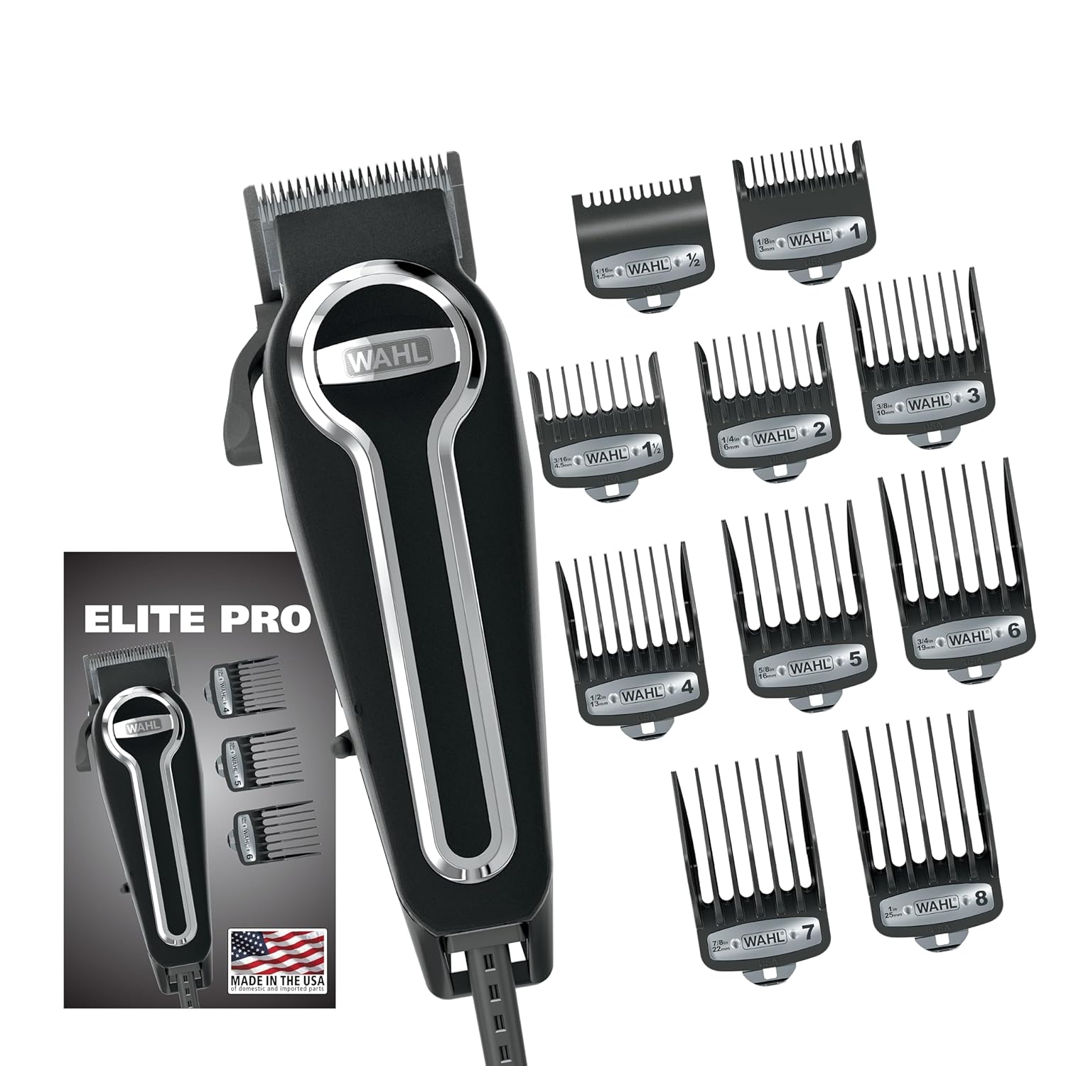 Wahl USA Elite Pro High-Performance Corded Home Haircut & Grooming Kit for Men – Electric Hair Clipper – Model 79602M