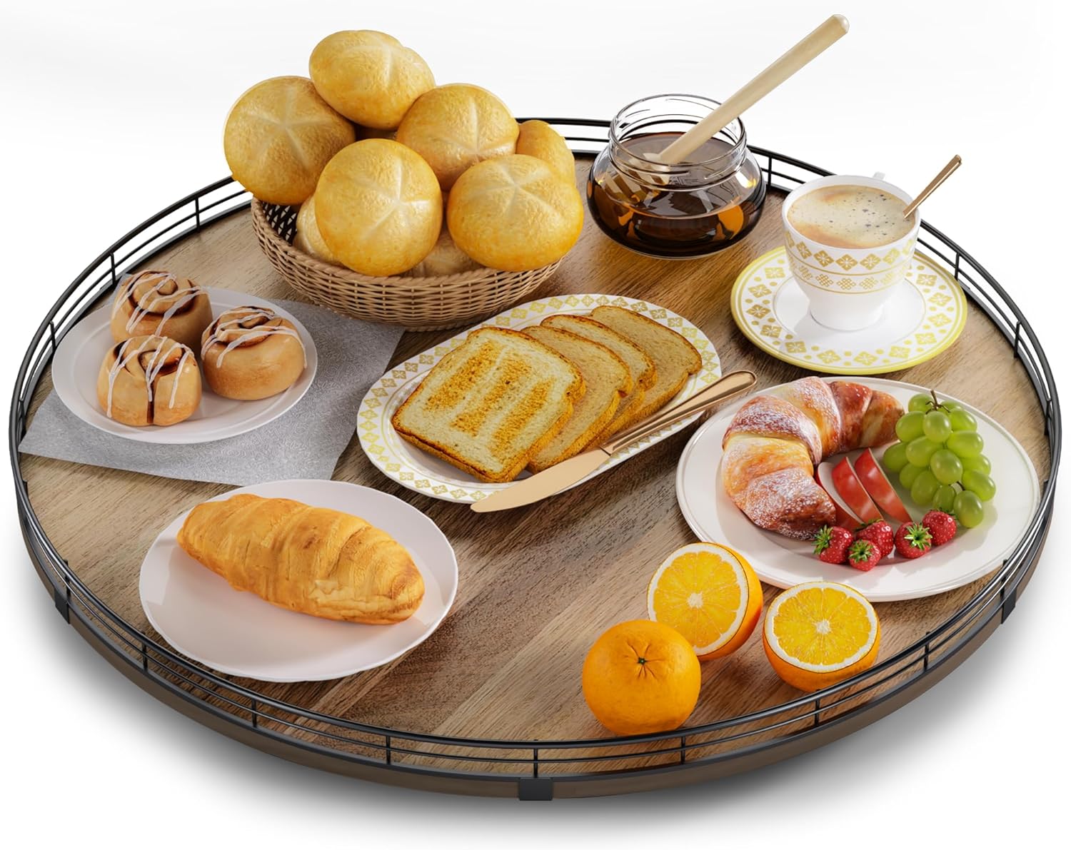 Acacia Wood 21" Lazy Susan Turntable Organizer for Table Top, Farmhouse Extra Large Round Lazy Susan for Serving Kitchen Countertop Cabinet for Charcuterie Centerpiece, Bathroom Vanity Tray Decor