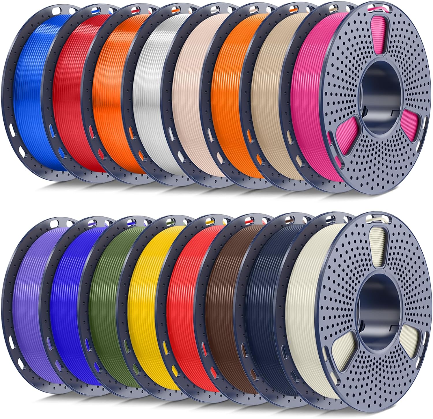 SUNLU PLA+ Filament 1.75mm, 16 Pack 250g Spools, Upgraded Formula | BoneWhite+Midnight+Brown+Red+Yellow+Green+Blue+Orange+Purple+Magenta+Oak+Beige+Transparent Series-Clear+Orange+Red+Blue