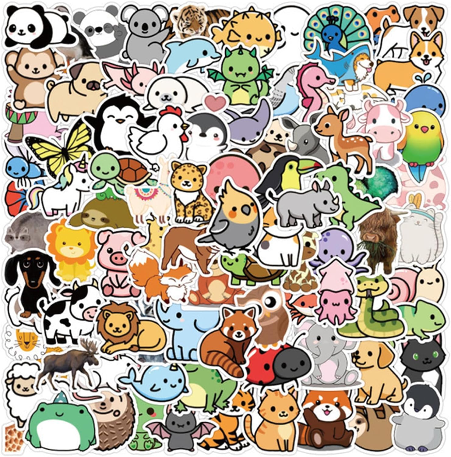 100 Pcs Cute Animal Stickers, Colorful Animal Waterproof Stickers Aesthetic Sticker Pack for Water Bottles, Laptop, Computer, Car, Luggage, Cup, Phone, Scrapbooking, Art, Crafts, MacBook, Skateboard
