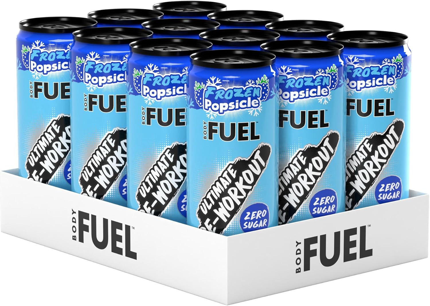 Applied Nutrition BodyFuel Pre Workout Energy Drink | Sugar Free, 200mg Caffeine, 1000mg Beta Alanine, 2000mg Citrulline, Vitamin B12 & B3 | (Pack of 12 Cans x 330ml) (Frozen Popsicle)