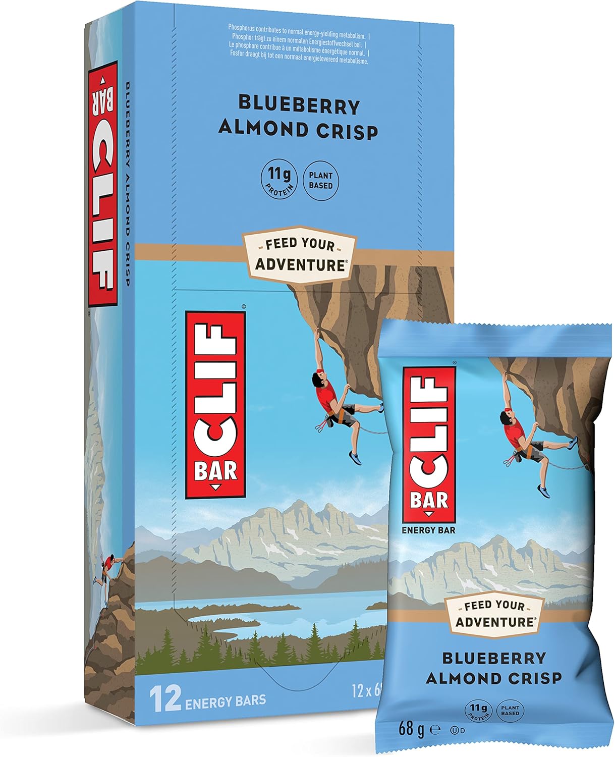 CLIF BAR - Energy Bar / Nutritional Protein Bar - Blueberry Almond Crisp - Plant Based Protein - 12 x 68 g