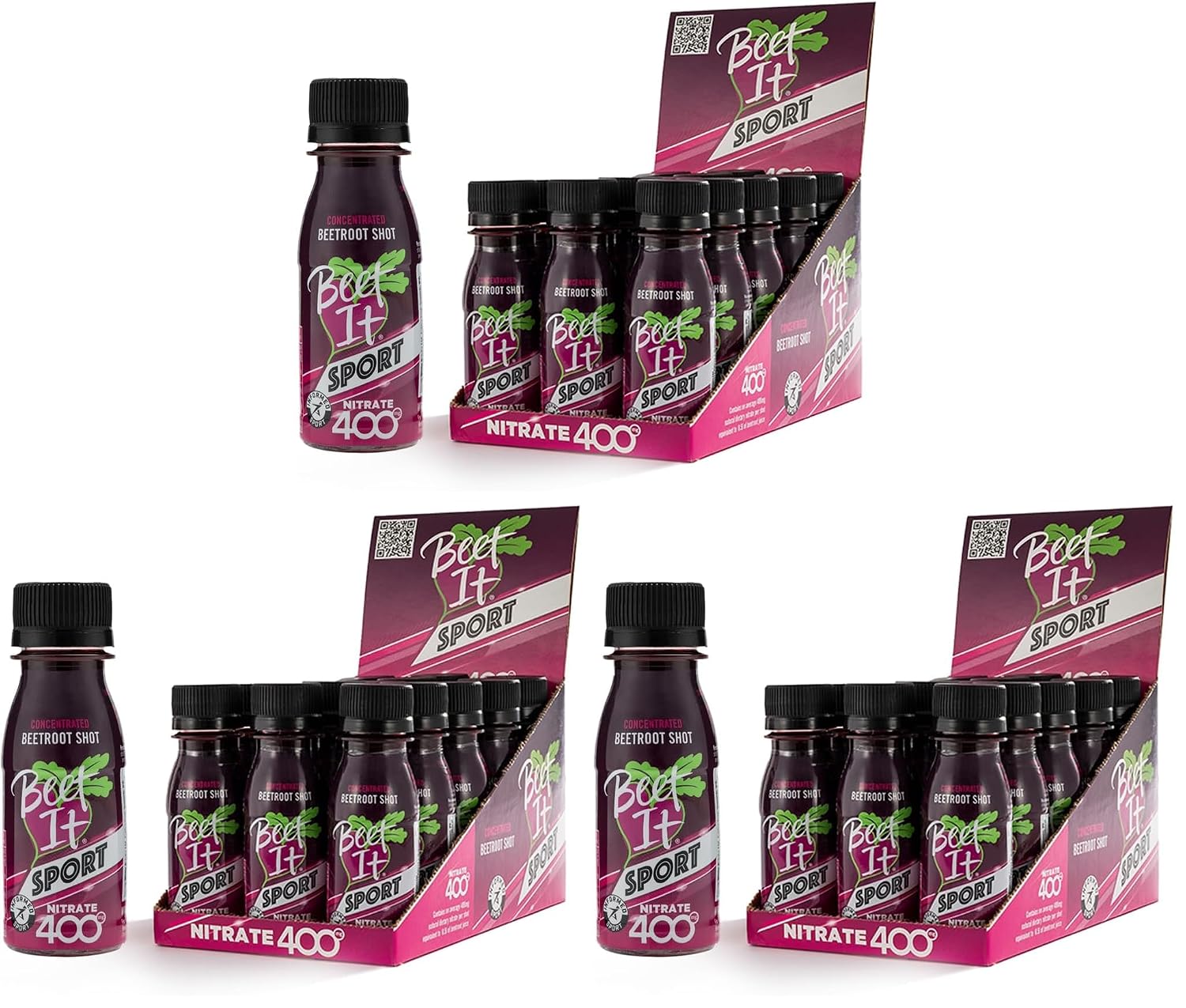 BEET IT Sport Pro-Elite Shot, 15 Shots, 400mg Dietary Beet Nitrates, Non-GMO Certified, Nitric Oxide Booster, High Nitrate Beet Juice for Stamina and Recovery (Pack of 3)