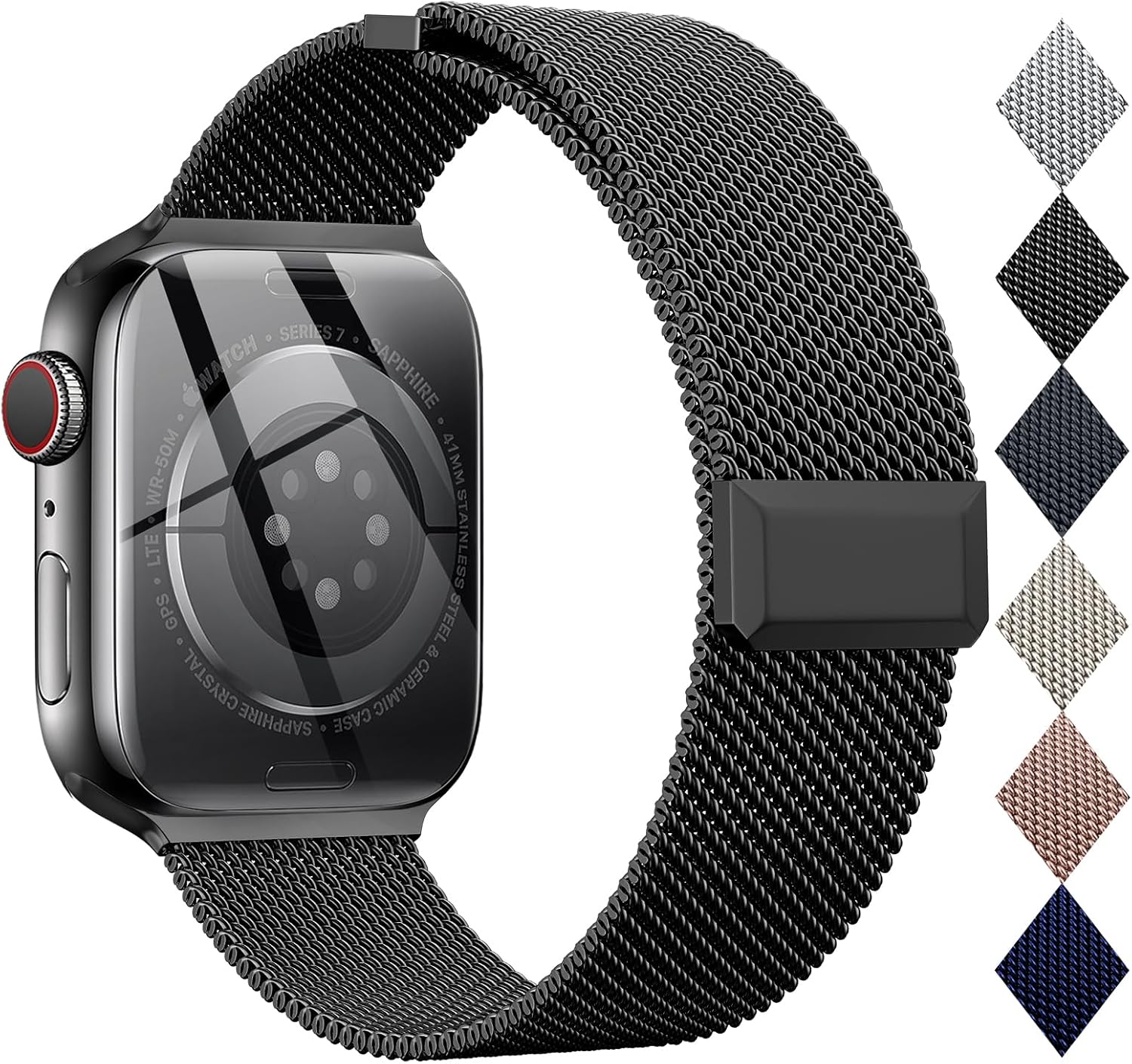 EPULY Compatible with Apple Watch Band 44mm 45mm 46mm 49mm,Stainless Steel Mesh Loop Magnetic Clasp for iWatch Ultra Series 10 9 8 SE 7 6 5 4 3 2 1Women Men -49/46/45/44mm Black