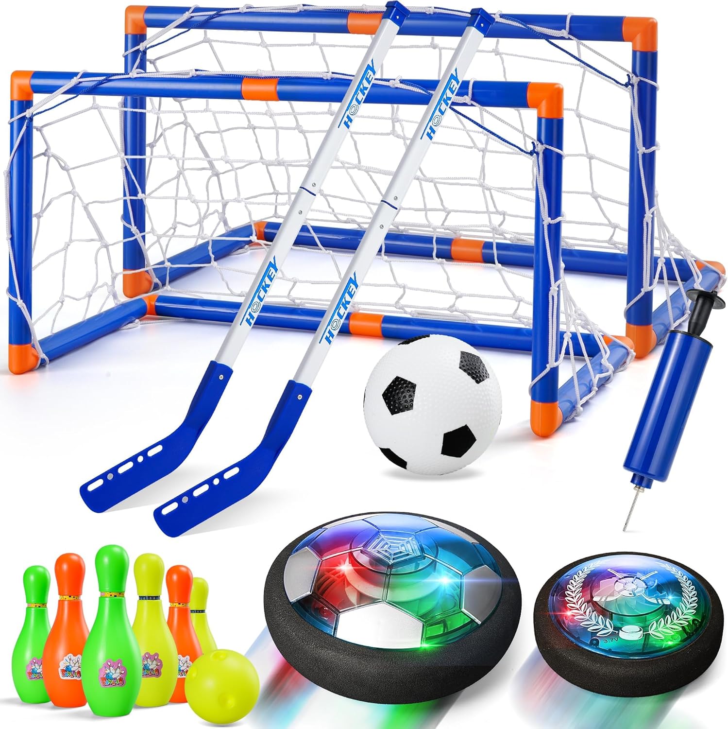 4-in-1 Hover Soccer Ball Set, Rechargable Air Floating Soccer Toy with LED Lights, Indoor & Outdoor Kids Sports Toys, Christmas Birthday Gifts for Boys Girls Aged 3 4 5 6 7 8-12