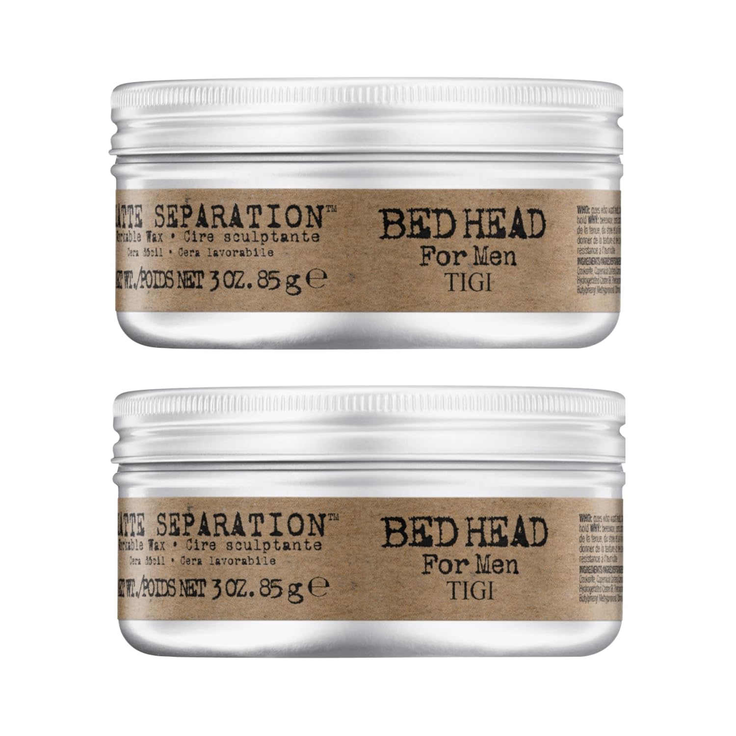 TIGI Bed Head for Men Matte Separation Workable Wax - Use for Strong Hold - For Men's Hairstyles - Use on Damp or Dry Hair - Premium Strong Hold Hair Wax - 3 oz (2 Pack)