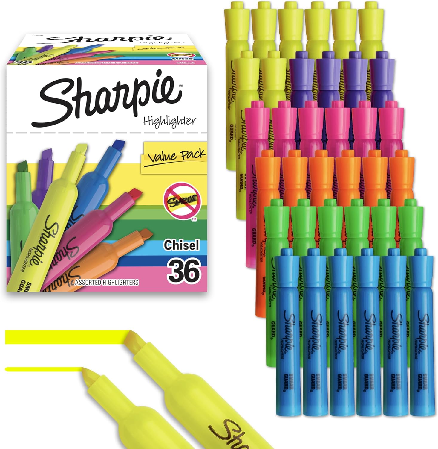 Sharpie Tank Highlighters Fluorescent And Pastel Highlighters Chisel Tip Highlighter Markers Set Teacher And Office Supplies School Supplies Assorted Color Value Pack 36 Count