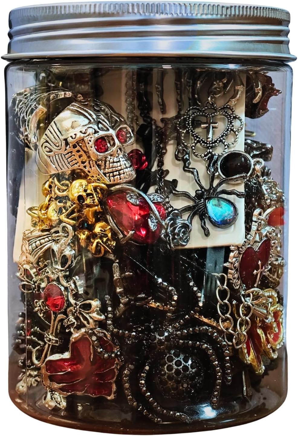 Gothic Mystery Jewelry Jar Witchy Jewelry Gift Set Surprise Jewelry Set Includes Necklaces, Earrings, Rings, Bracelets, Brooch for Unique Anniversary Birthday Friendship