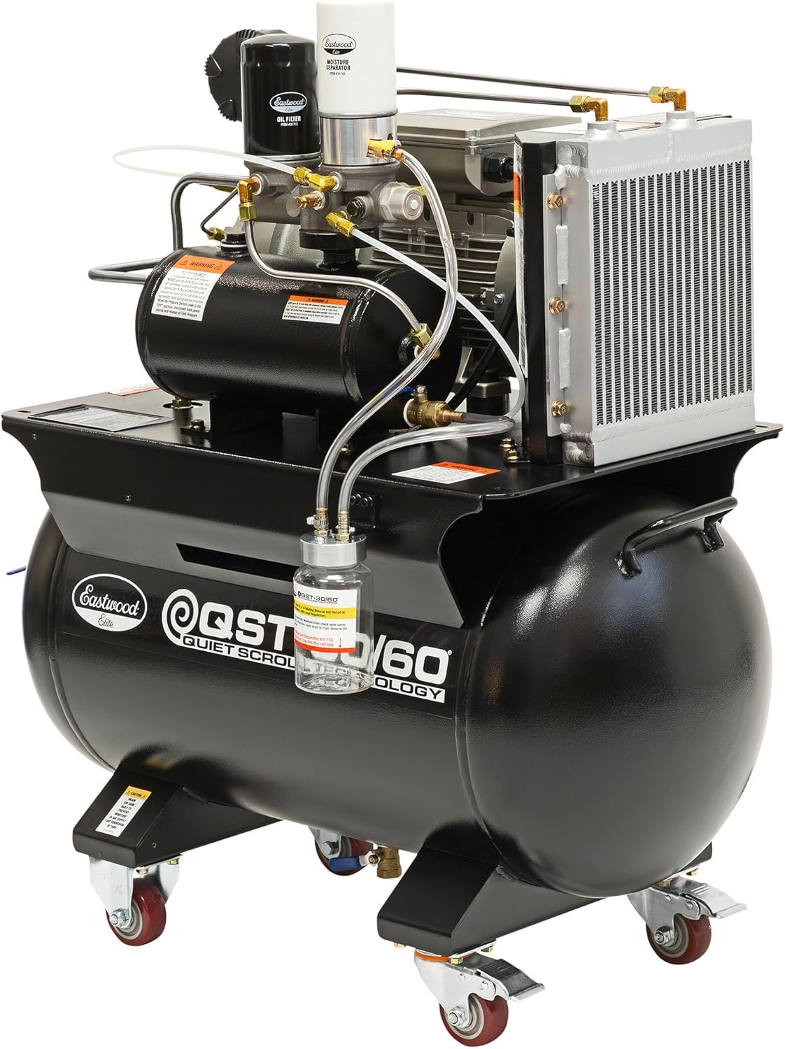 Eastwood Elite QST 30/60 Scroll Air Compressor | Quiet Powerful Portable Shop Air Compressor Technology | High Performance Air Pump 12.7 cfm @ 90 psi | 4 HP 100% duty cycle | Automatic Moisture Drain