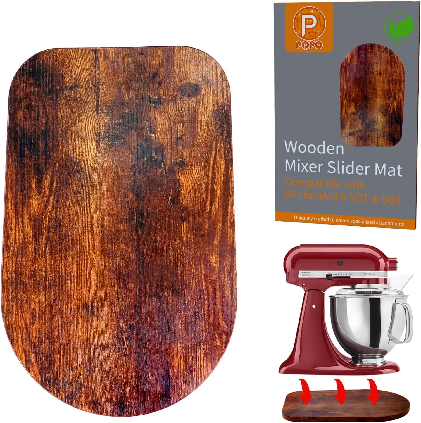 Wooden Sliding Mat for Kitchen aid 4.5/5Qt Stand Mixer with 4 Silicone Kitchen Tools