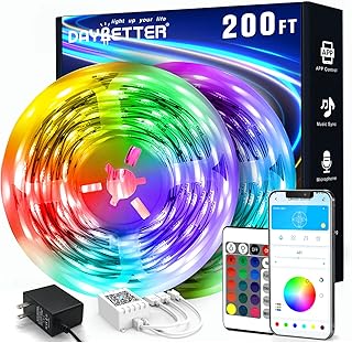 DAYBETTER LED Strip Lights 200 ft (2 Rolls of 100 ft), Smart App Control Lighting Bedroom Rome Decor with Remote, RGB Music Sync Color Changing LED Lights for Party