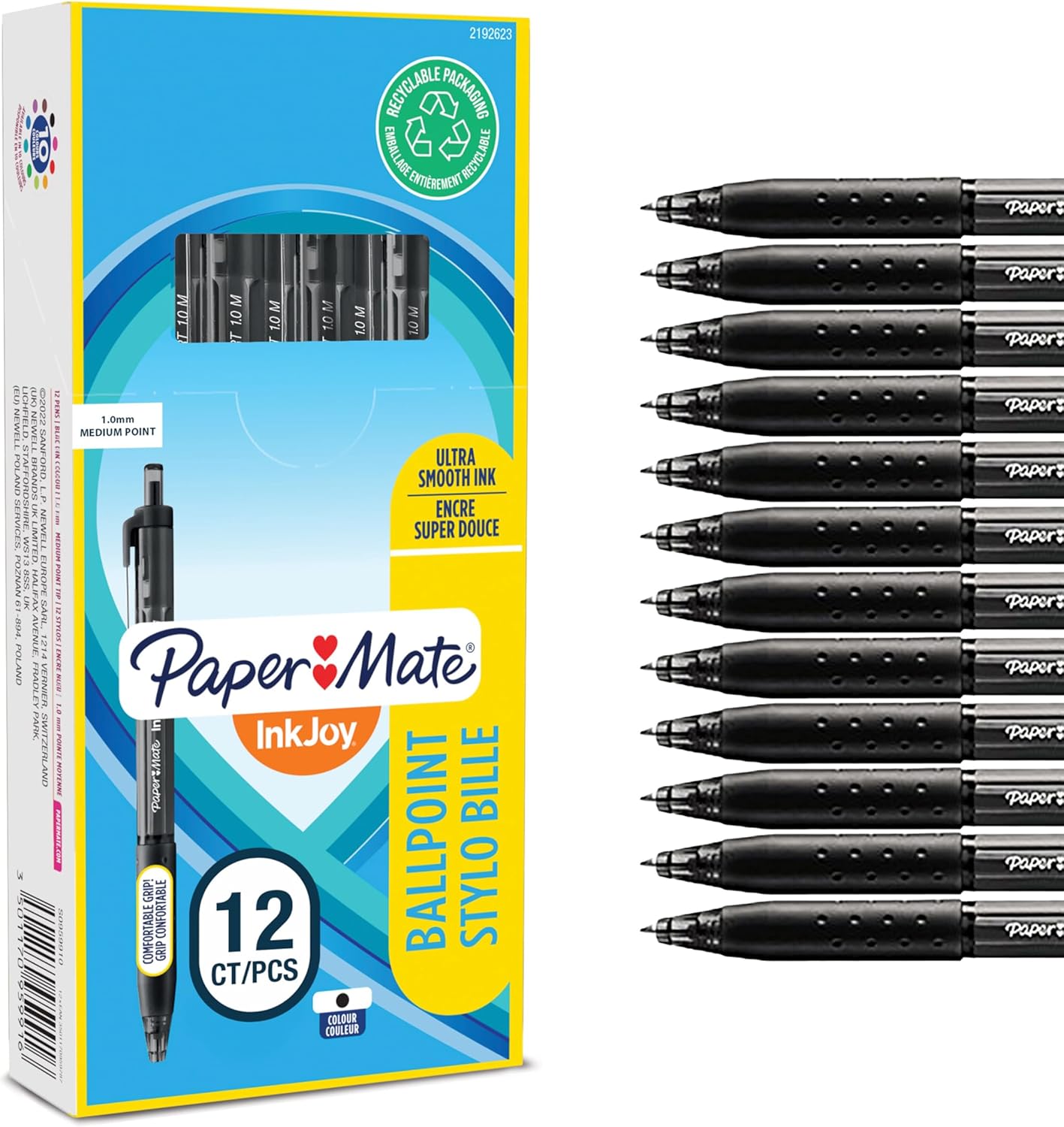 Paper Mate InkJoy 300RT Retractable Ballpoint Pens | Medium Point (1.0 mm) | Black | 12 Count