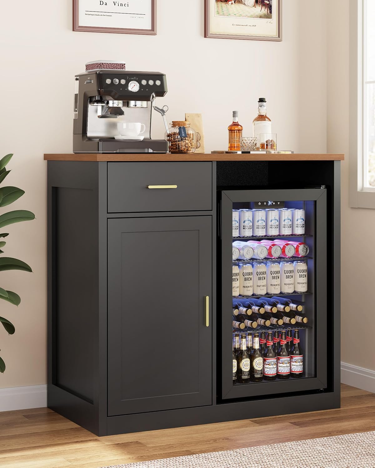 Mini Fridge Cabinet, Coffee Bar Cabinet with Fridge Space (Not Included)