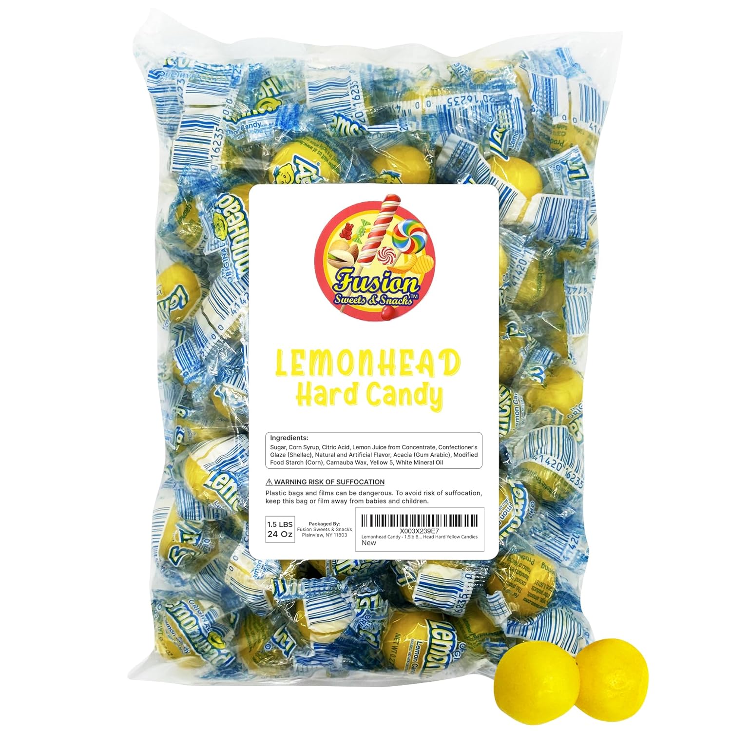 Lemon Candy - 1.5lb Bulk Bag (Approx. 100 Pieces), Individually Wrapped Original Lemon Hard Yellow Candies - The Perfect Candy For Parties, Movie Nights And Snacking