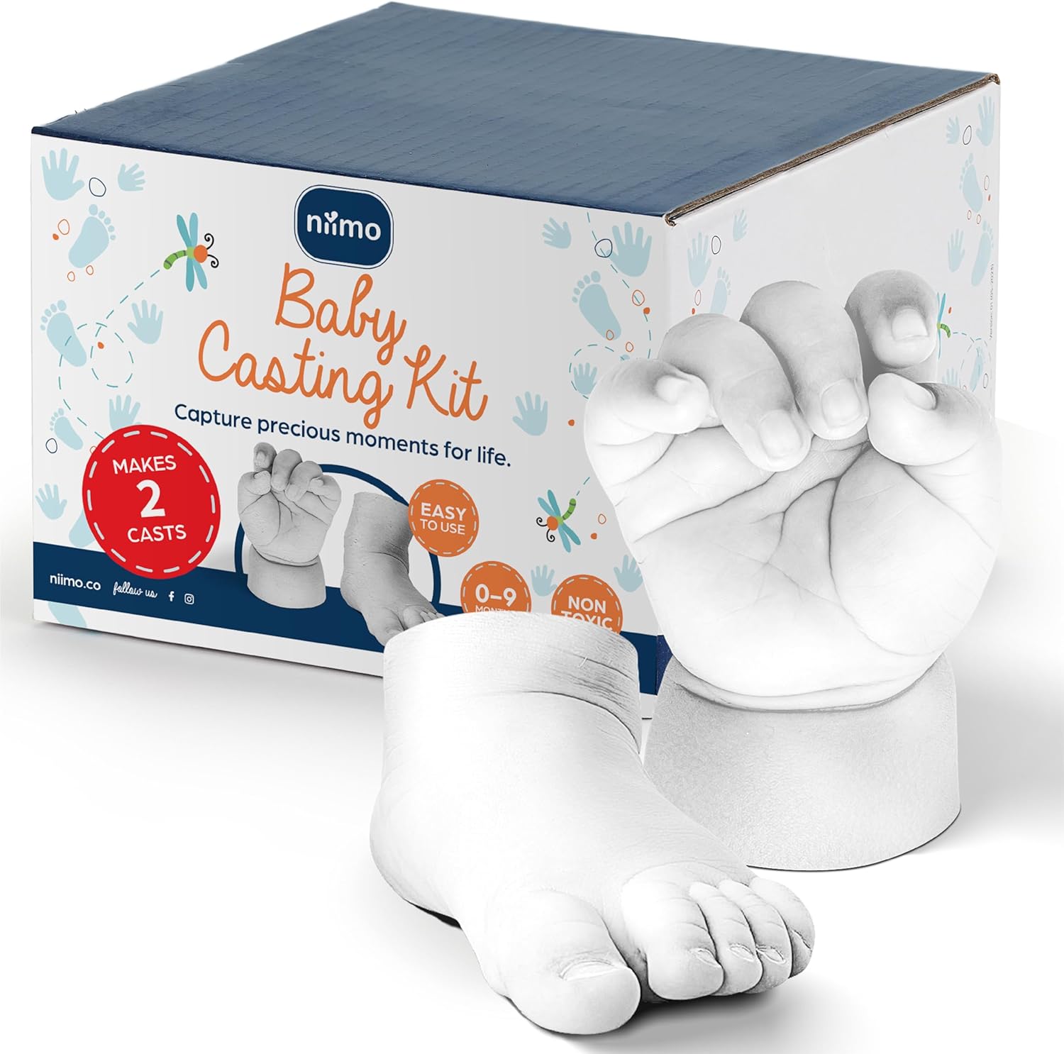 NIIMO® 3D Baby Casting Kit - Skin-Safe & Non-Toxic Baby Hand and Foot Casting Kit with Paints, Personalised Keepsake, Gifts for New Mums & Dads