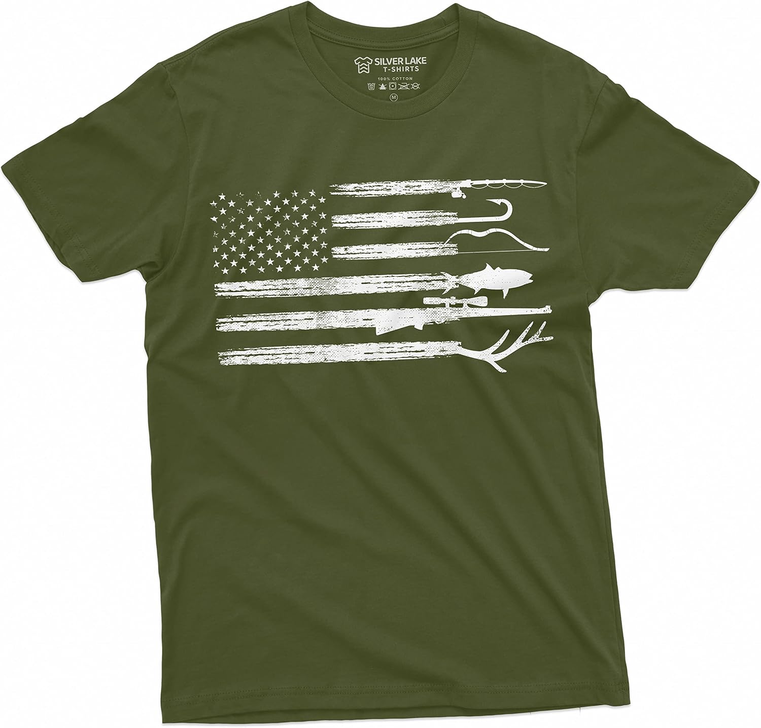 Men's Hunting Fishing Shirt USA Flag Nature Camo Shirt Father Gift Ideas Patriotic Tee