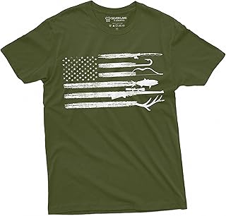 Men's Hunting Fishing Shirt USA Flag Nature Camo Shirt Father Gift Ideas Patriotic Tee