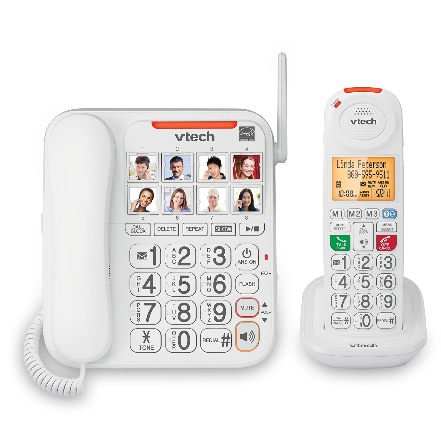 VTech SN5147 Amplified Corded/Cordless Senior Phone with Answering Machine, Call Blocking, 90dB Extra-Loud Visual Ringer, One-Touch Audio Assist on Handset up to 50dB, White