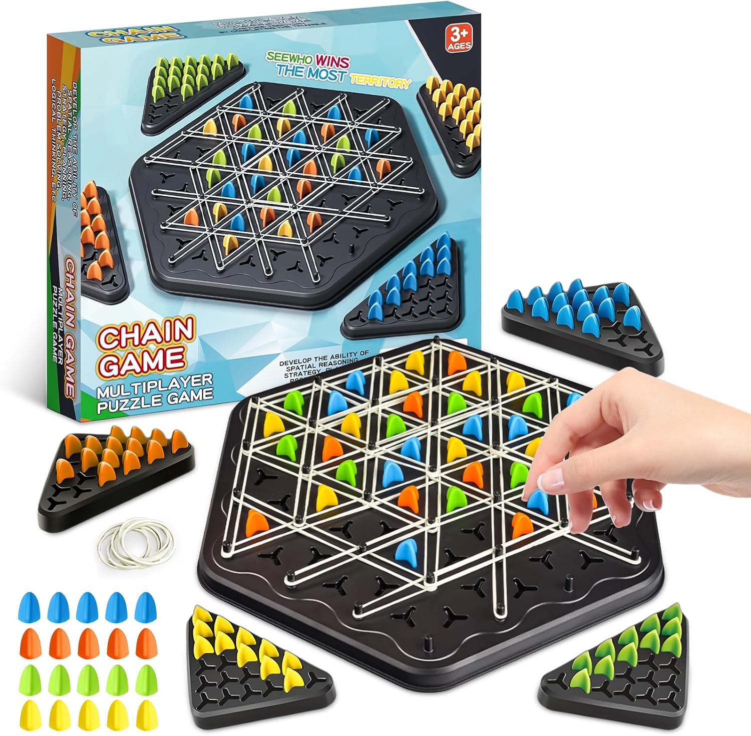 Chain Triangle Chess Game, Wavelength Board Game, Triggle Game, Triggle Rubber Band Game for Kids & Adults, Multiplayer Triangle Board Game for Family Night, Family Games