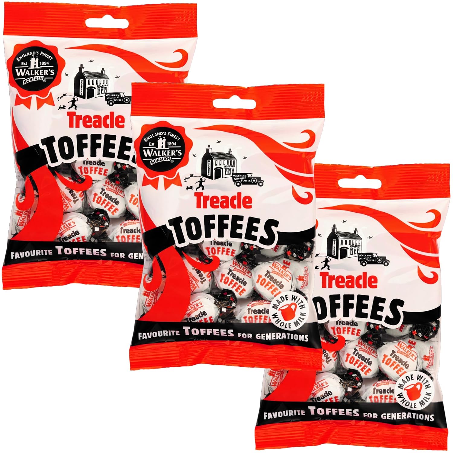 Walkers' Nonsuch Treacle Toffee | with Condensed Milk & Black Treacle | Imported from the UK | Traditional British Candy for Any Occasion | English Sweets Bars | 5.29 Oz (Pack of 3)
