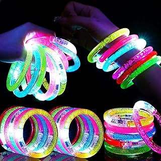 24Pcs Glow in the Dark Party Supplies for Kids/Adults, Flashing Light up Toys LED Bracelets Glow Sticks , Neon Halloween Party Favors Carnival Birthday Concert Party Games Gifts Accessory